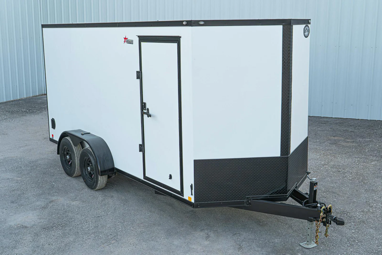White enclosed cargo trailer with blackout trim