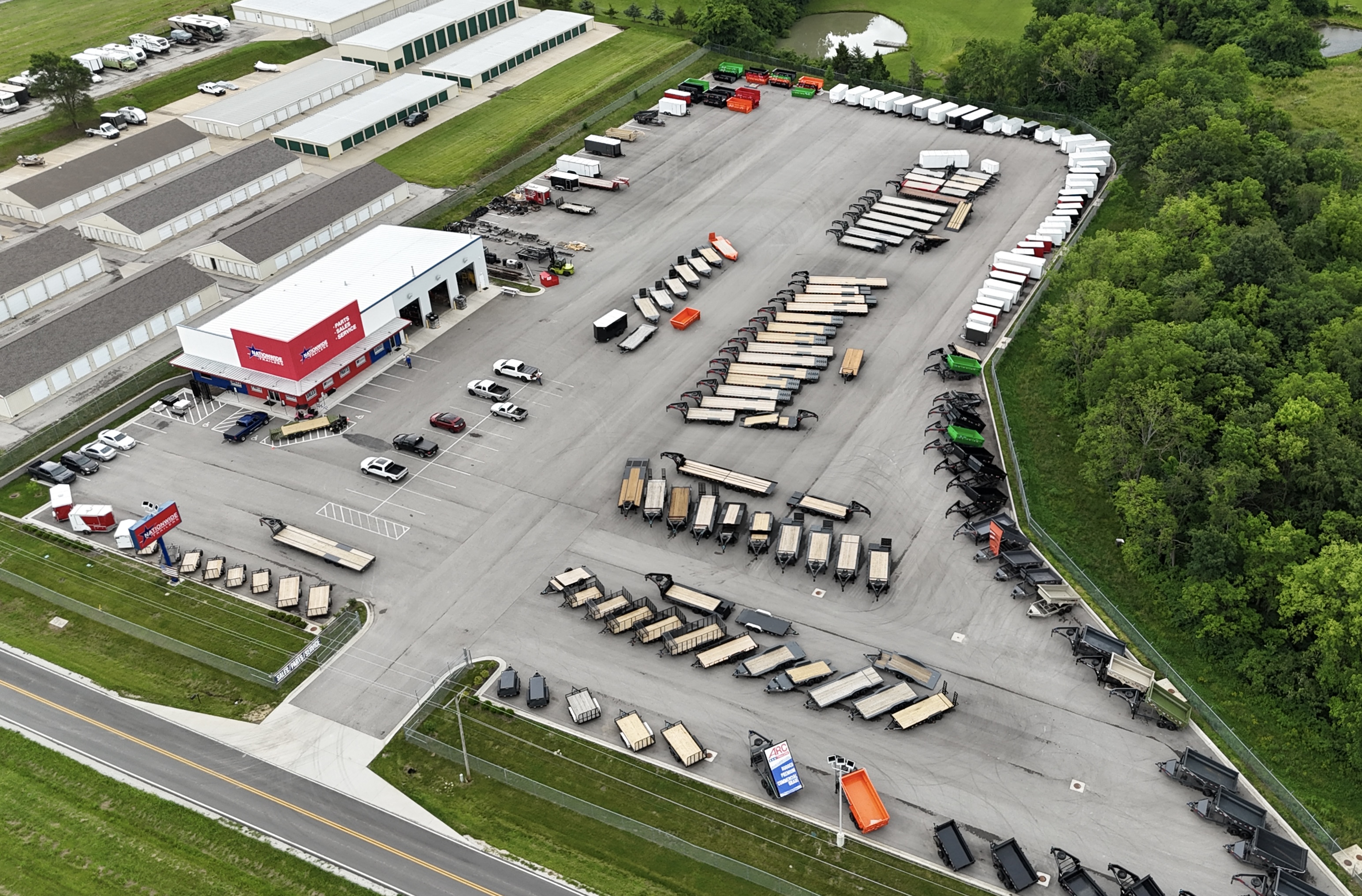 Aerial view of the Nationwide Trailers Kansas City dealership in Oak Grove, MO