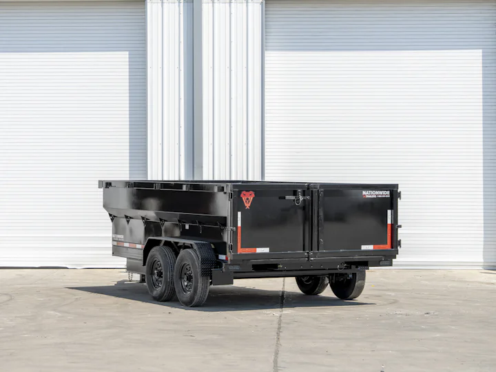 Texas Pride 14'x83" Bumper Pull Dump Trailer w/ 36" Sides, rear three-quarter view
