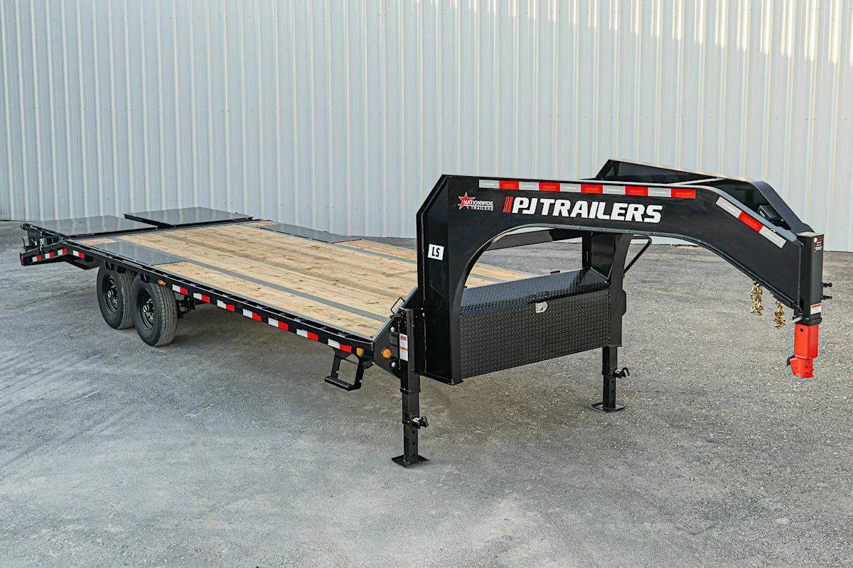 PJ Trailers 25'x102" Gooseneck Low Pro Flatbed Trailer w/ Singles (LS) - Stock #92730 - Image 1 of 13 PJ Trailers 25'x102" Gooseneck Low Pro Flatbed Trailer w/ Singles (LS) - Stock #92730 - Image 1 of 13