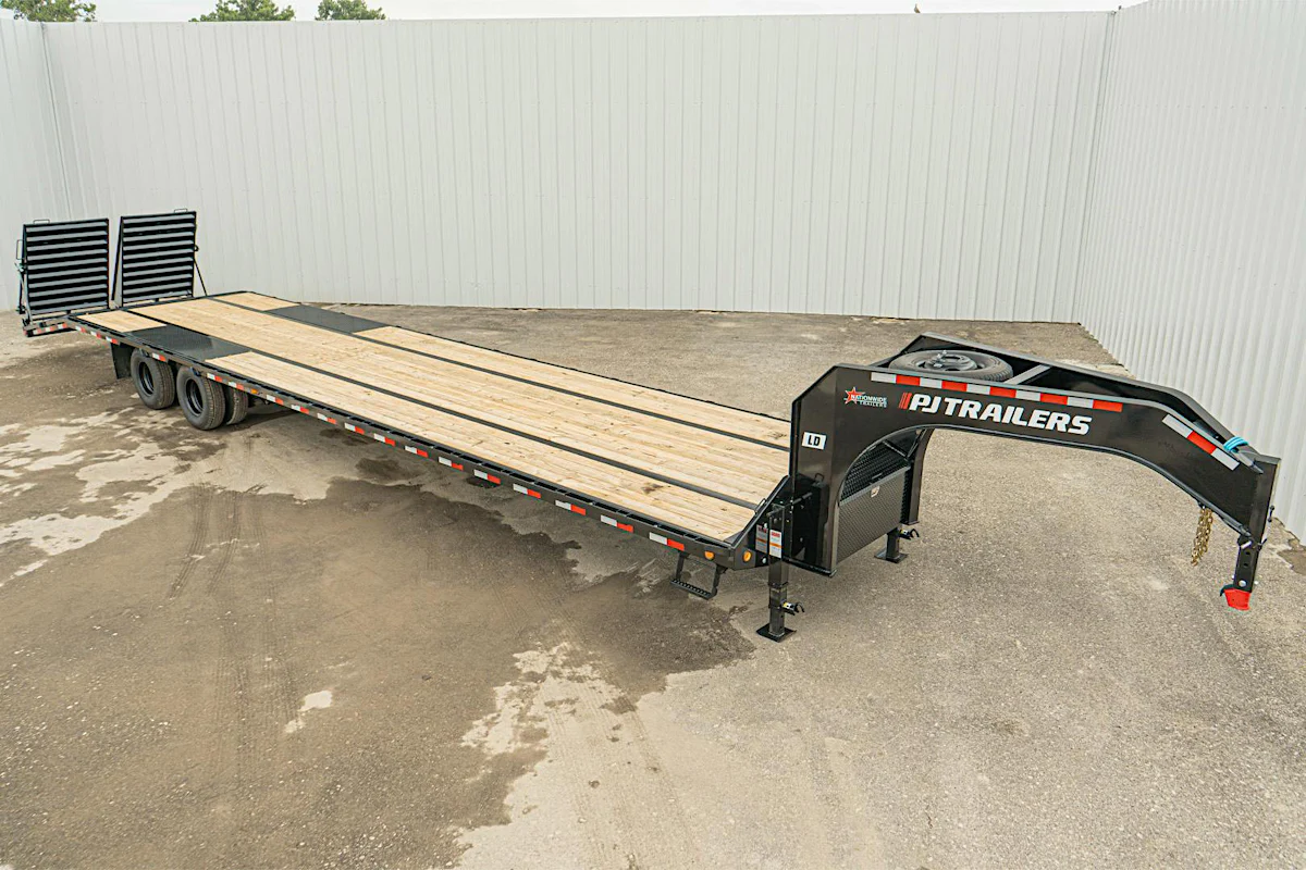 PJ Trailers 40'x102" Gooseneck Low Pro Flatbed Trailer w/ Duals (LD) - Stock #LDQ40A2BSWK - Image 1 of 12 PJ Trailers 40'x102" Gooseneck Low Pro Flatbed Trailer w/ Duals (LD) - Stock #LDQ40A2BSWK - Image 1 of 12