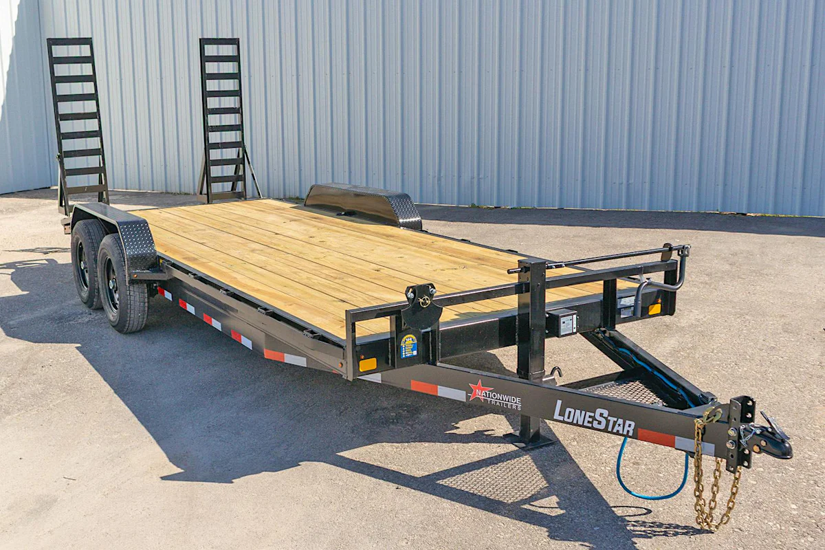 LoneStar 20'x83" Equipment Trailer w/ Stand-Up Ramps - Stock #90604 - Image 1 of 8 LoneStar 20'x83" Equipment Trailer w/ Stand-Up Ramps - Stock #90604 - Image 1 of 8