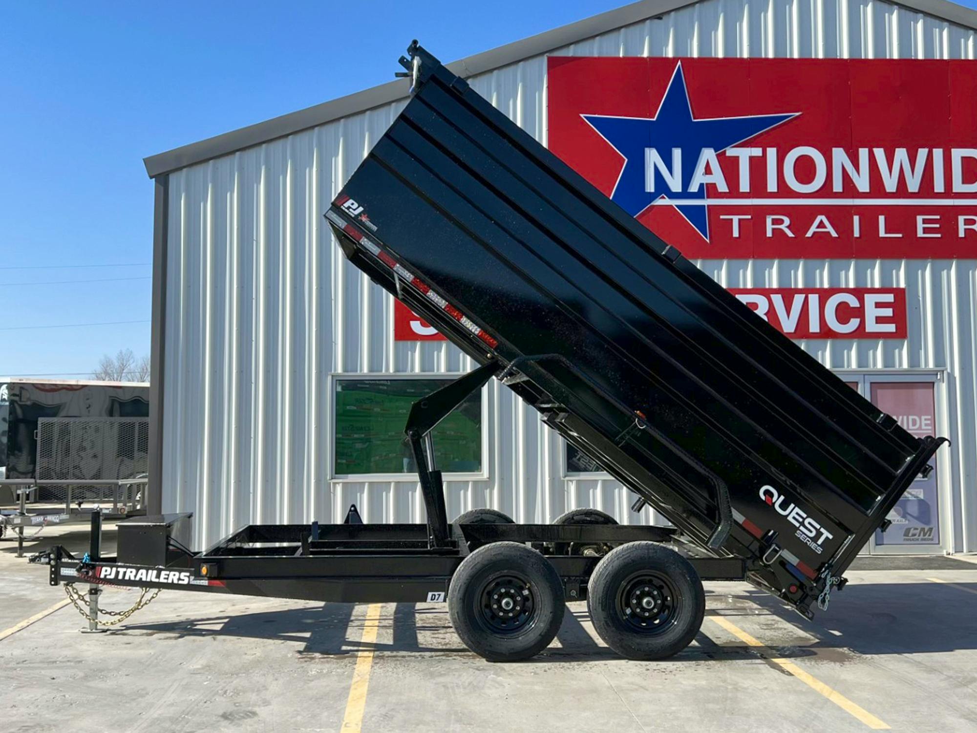 PJ Trailers 14'x83" Scissor 14K Dump Trailer w/ 48" Sides & Slide-In Ramps (D7)