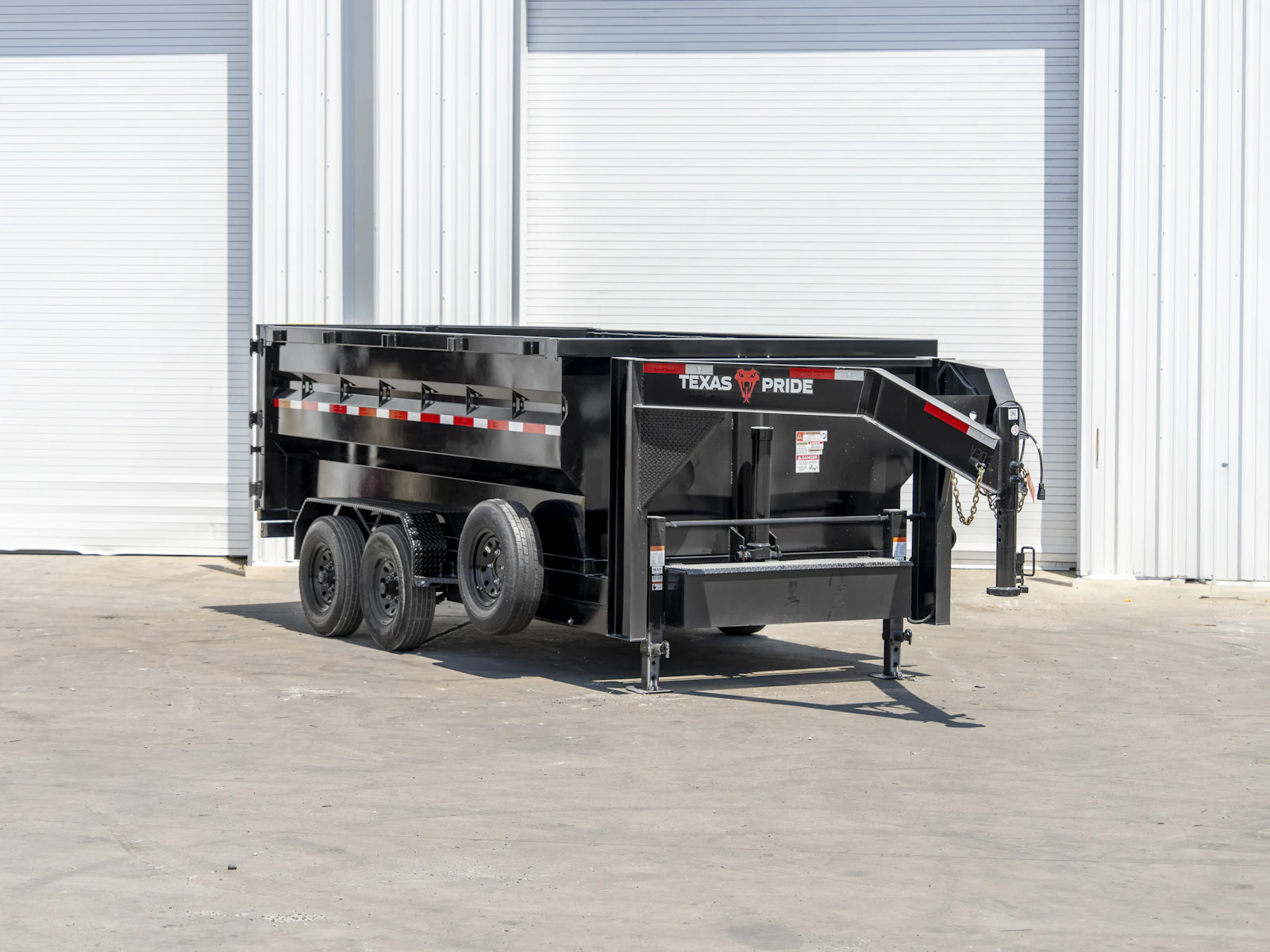 Texas Pride 14'x83" Gooseneck Dump Trailer w/ 48" Sides, front three-quarter view