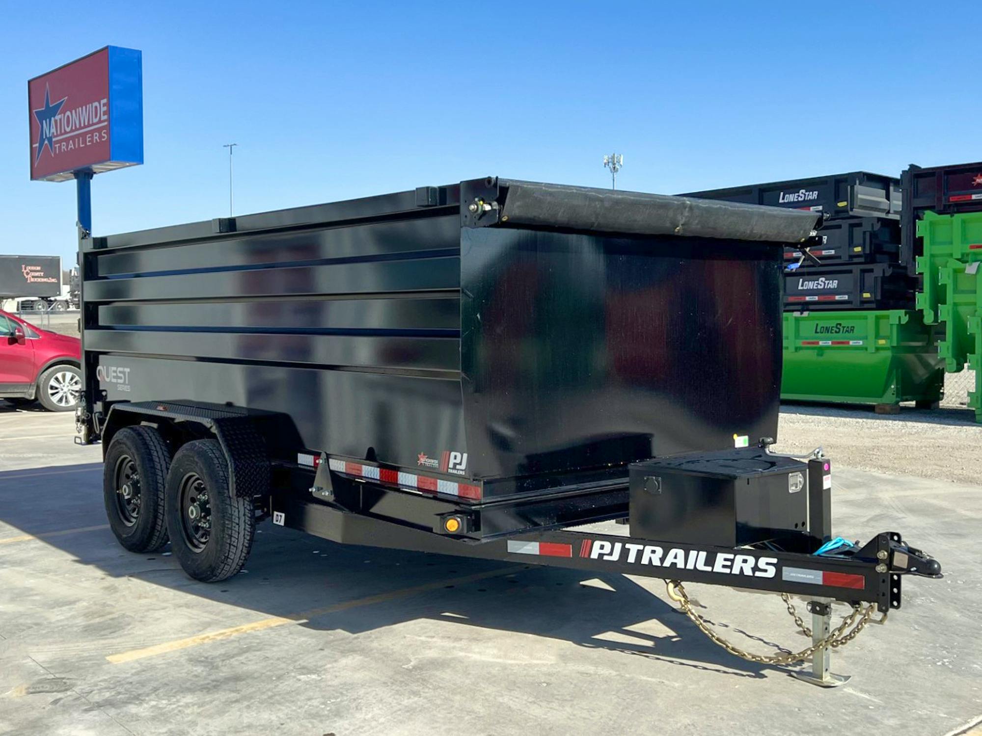 PJ Trailers 14'x83" Scissor 14K Dump Trailer w/ 48" Sides & Slide-In Ramps (D7)