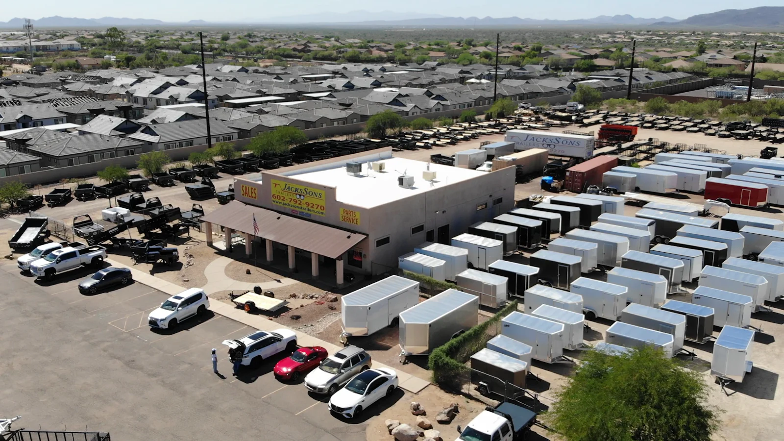 The JacksSons Trailers store in Mesa, Arizona from above