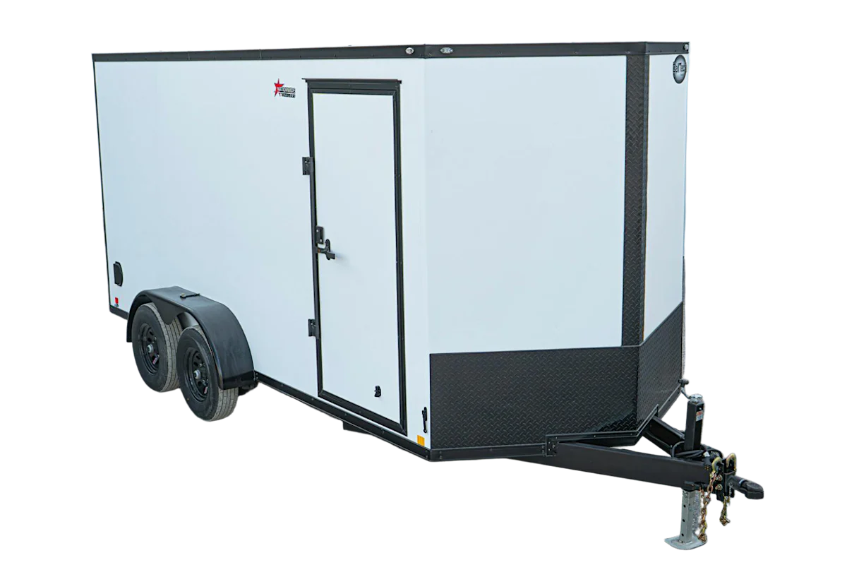CellTech 7'x16' All-Steel Enclosed Cargo Trailer w/ Rear Ramp Door (C2) - Stock #90755 - Image 1 of 13 CellTech 7'x16' All-Steel Enclosed Cargo Trailer w/ Rear Ramp Door (C2) - Stock #90755 - Image 1 of 13