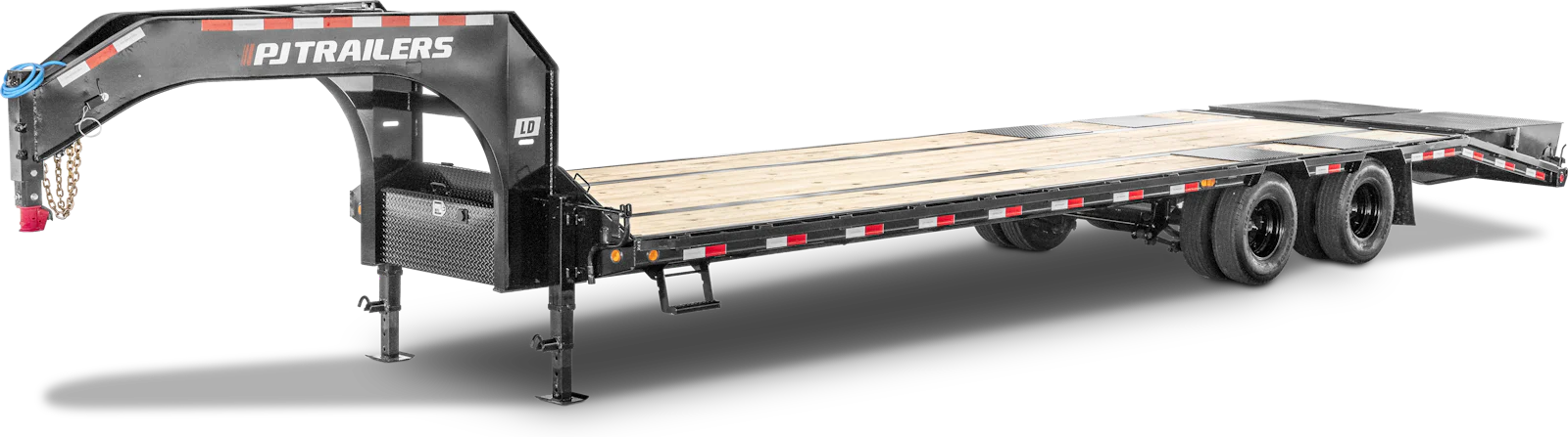 PJ LD low-profile gooseneck flatdeck trailer on transparent background