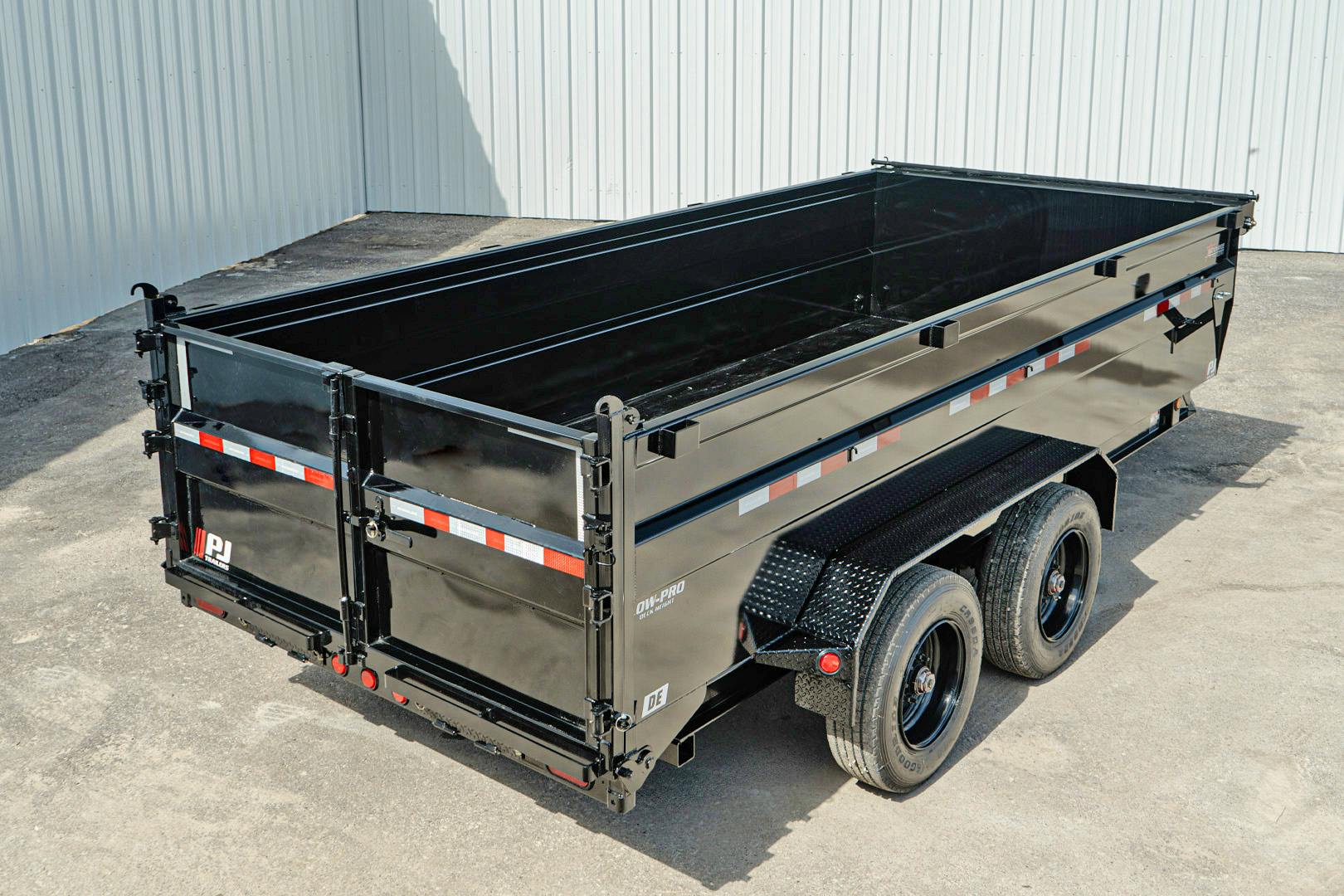 PJ Trailers 16'x82.5" Scissor HD Low-Pro Dump Trailer w/ 36" Sides & Slide-In Ramps (DE)