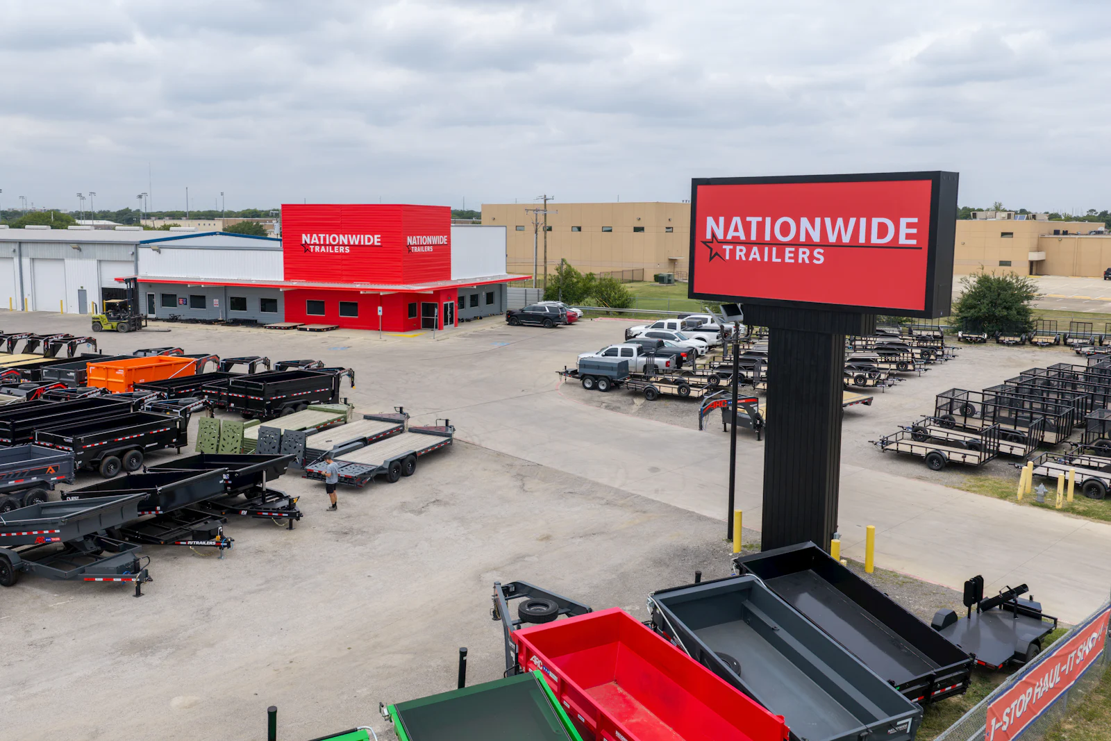 Aerial view of the Nationwide Trailers Fort Worth dealership and trailer lot