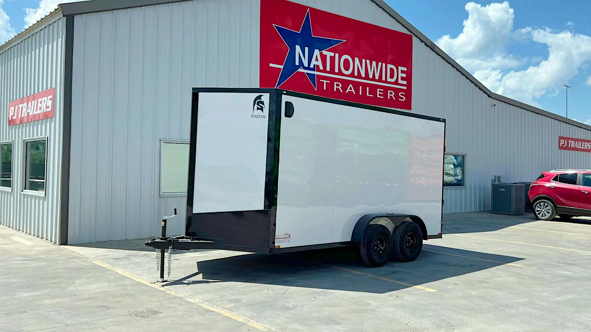 Spartan 7'x16' Enclosed Cargo Trailer w/ Rear Ramp Door (C2) - Stock #90814 - Image 1 of 8 Spartan 7'x16' Enclosed Cargo Trailer w/ Rear Ramp Door (C2) - Stock #90814 - Image 1 of 8