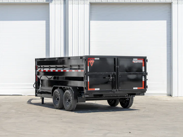Texas Pride 14'x83" Gooseneck Dump Trailer w/ 48" Sides, rear three-quarter view