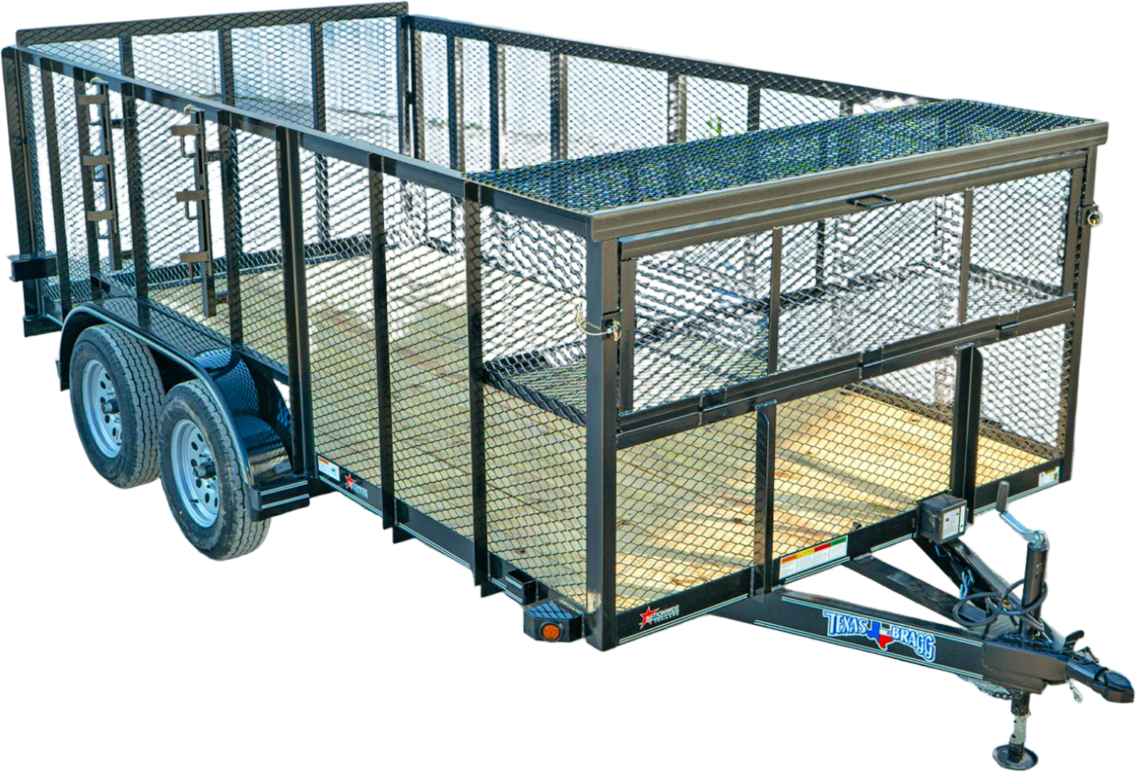 Black Texas Bragg 14LST landscape trailer with mesh sides and rear gate Black Texas Bragg 14LST landscape trailer with mesh sides and rear gate