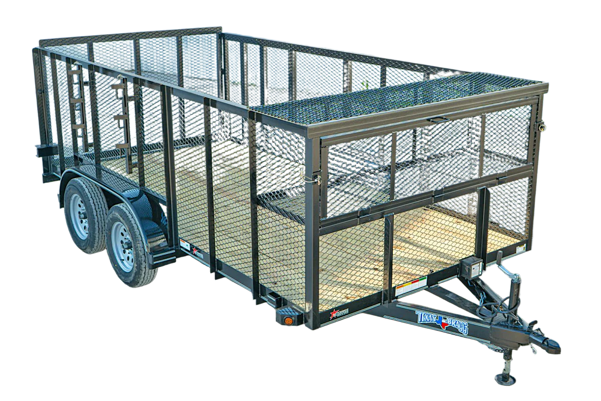 Texas Bragg 14'x83" Landscape Trailer w/ 4' Sides & 4' Gate (L2) - Stock #texas-bragg-14x83-bp2b-231b-355b-s-s4g-bk-smt-4ex-lst-wer - Image 1 of 7 Texas Bragg 14'x83" Landscape Trailer w/ 4' Sides & 4' Gate (L2) - Stock #texas-bragg-14x83-bp2b-231b-355b-s-s4g-bk-smt-4ex-lst-wer - Image 1 of 7