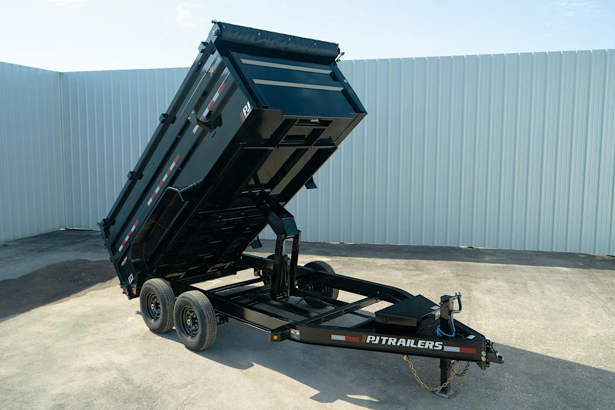PJ Trailers 14'x83" Low Pro High Side Dump Trailer w/ 4' Sides (DM) - Stock #91594 - Image 1 of 16 PJ Trailers 14'x83" Low Pro High Side Dump Trailer w/ 4' Sides (DM) - Stock #91594 - Image 1 of 16