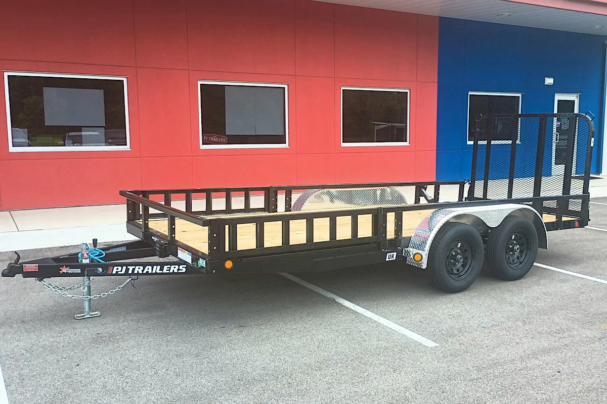 PJ Trailers 16'x77" Tandem Axle 4" Channel Utility Trailer (UK) - Stock #90097 - Image 1 of 6 PJ Trailers 16'x77" Tandem Axle 4" Channel Utility Trailer (UK) - Stock #90097 - Image 1 of 6
