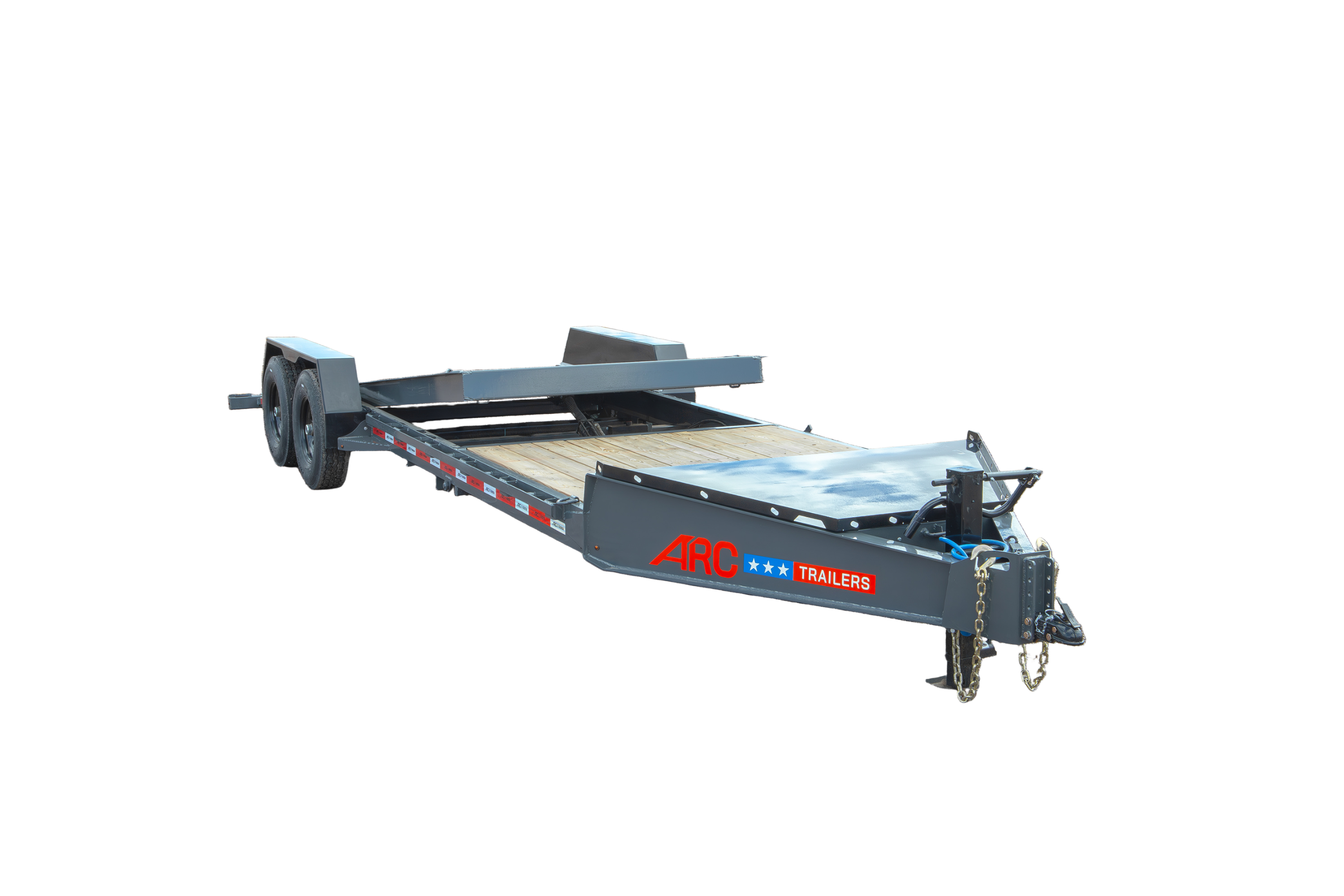 ARC BTS bumper-pull tilt trailer with raised deck on transparent background