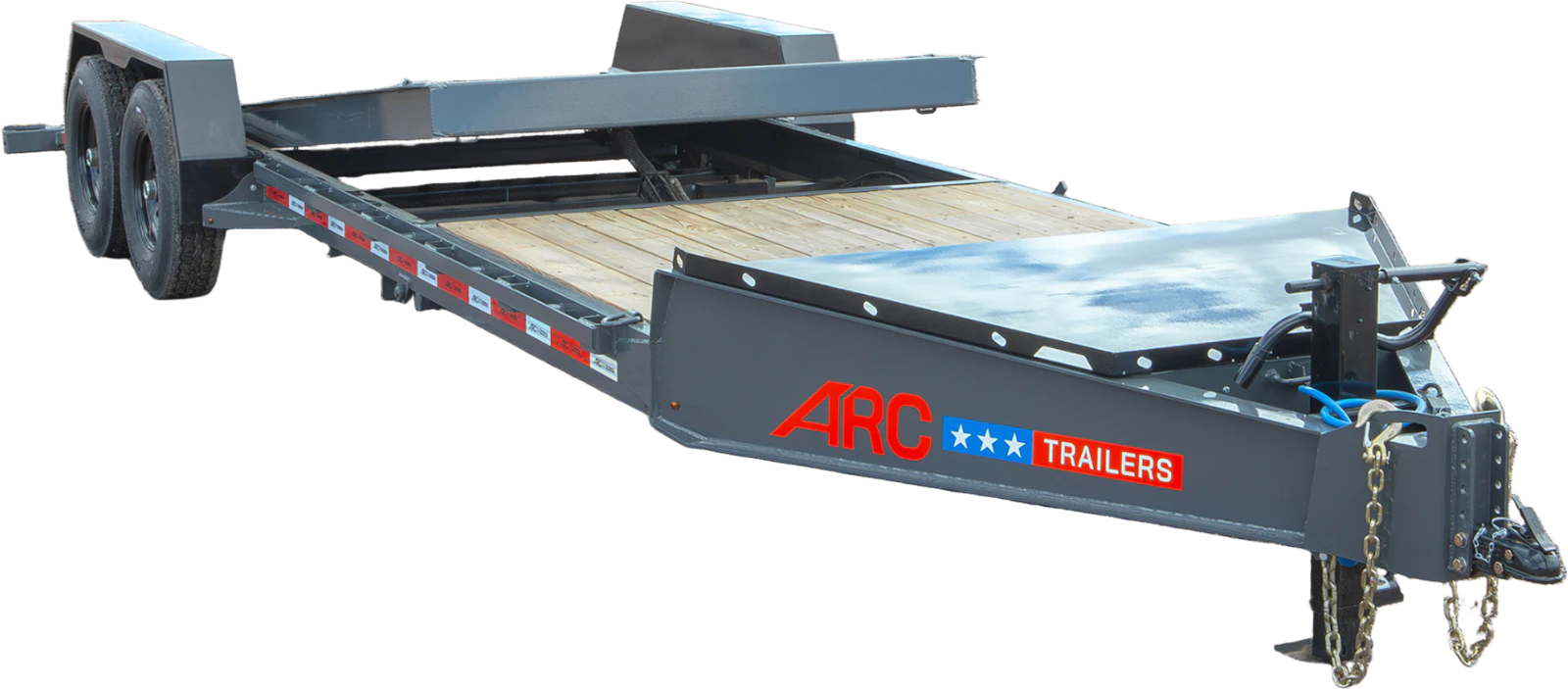 ARC BTS bumper-pull tilt trailer with raised deck on transparent background