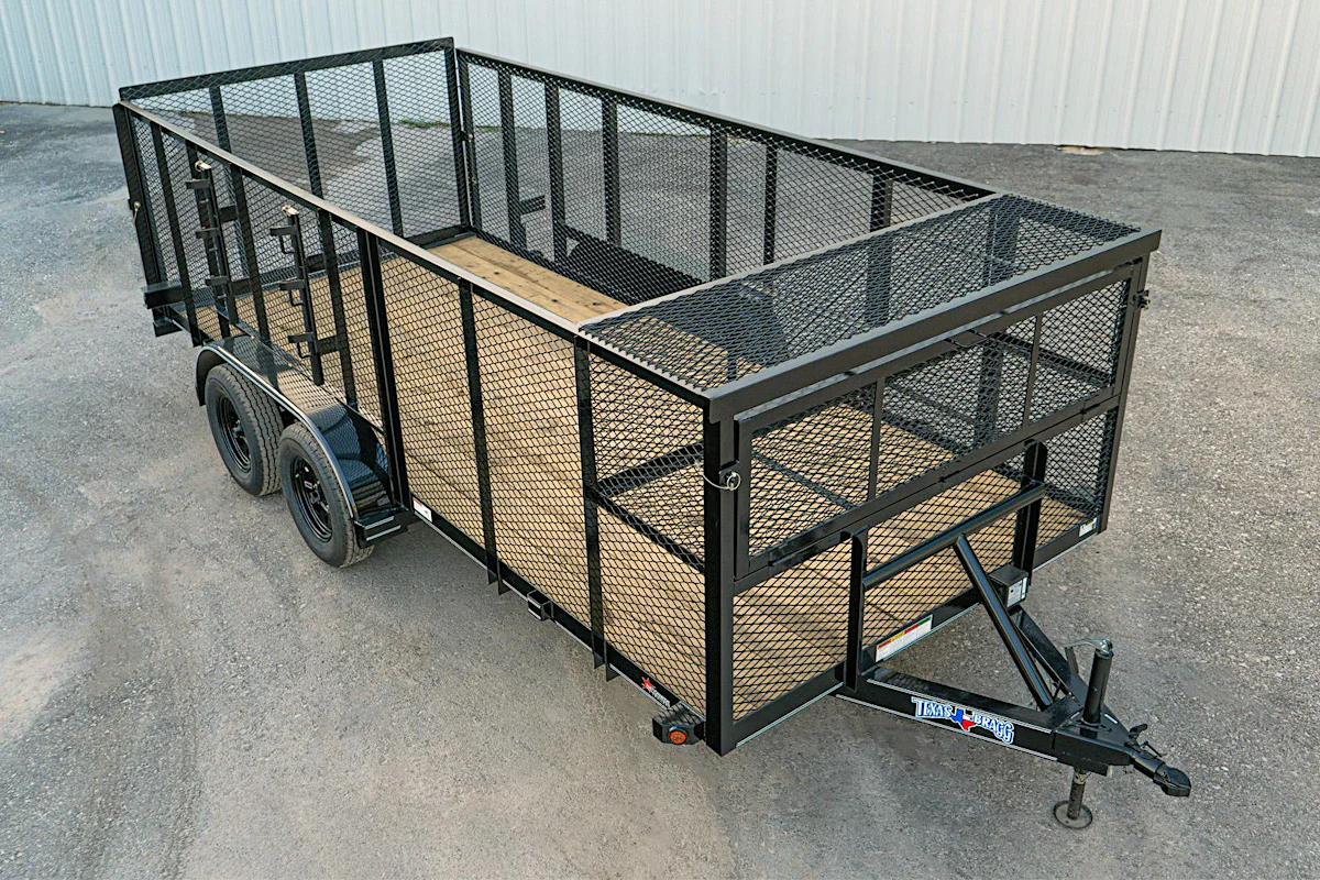 Texas Bragg 16'x83" Landscape Trailer w/ 4' Sides & 4' Gate (L2) - Stock #90138 - Image 1 of 8 Texas Bragg 16'x83" Landscape Trailer w/ 4' Sides & 4' Gate (L2) - Stock #90138 - Image 1 of 8