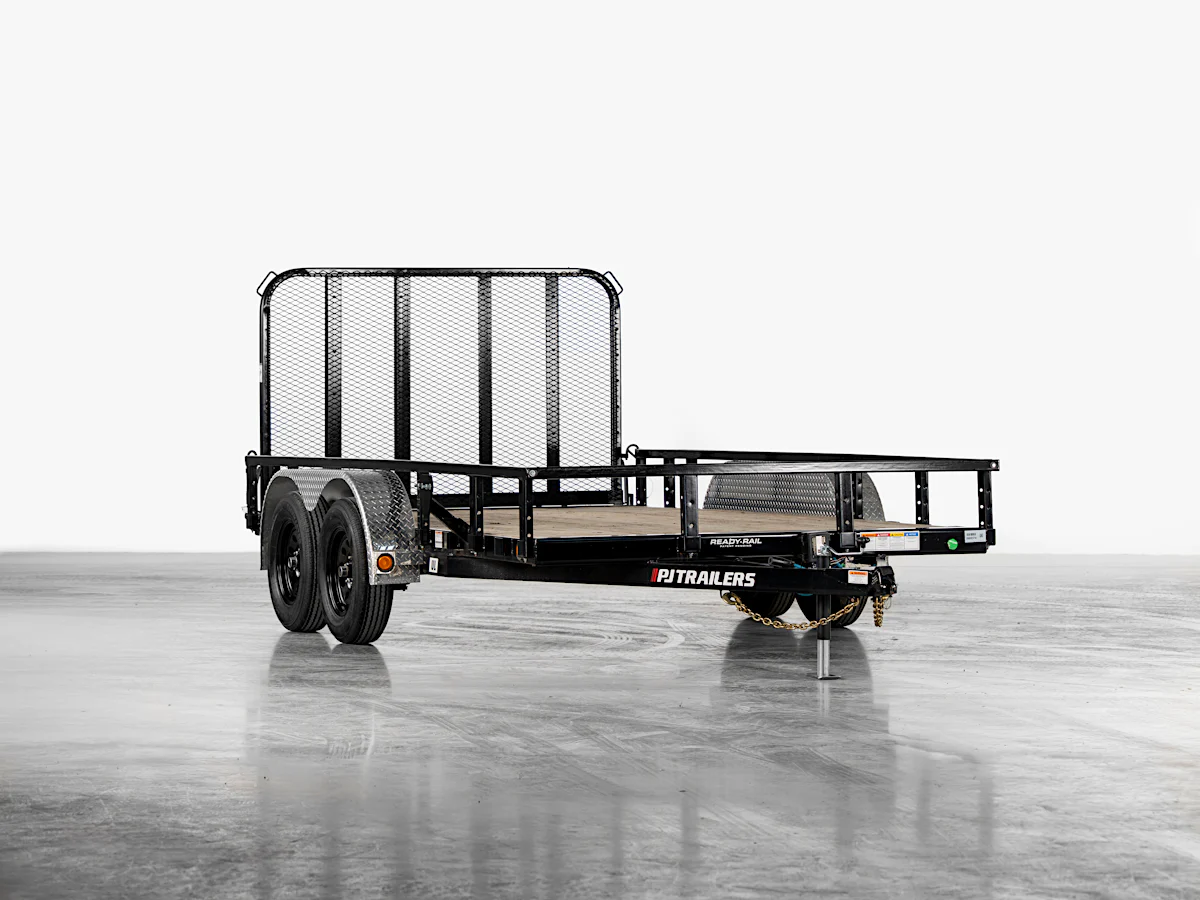 PJ Trailers 14'x83" Tandem Axle Channel Utility Trailer w/ Fold-In Gate (UL) - Stock #92925 - Image 1 of 14 PJ Trailers 14'x83" Tandem Axle Channel Utility Trailer w/ Fold-In Gate (UL) - Stock #92925 - Image 1 of 14